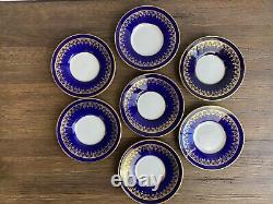 7 AYNSLEY Demitasse Cup Saucer Sets #796 VTG Cobalt Blue Gold Gilt EXCELLENT