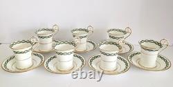 7 Antique George Jones Demitasse Cups Saucers Gilman Collamore NY Green Gold Set