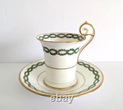 7 Antique George Jones Demitasse Cups Saucers Gilman Collamore NY Green Gold Set