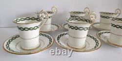 7 Antique George Jones Demitasse Cups Saucers Gilman Collamore NY Green Gold Set