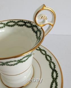 7 Antique George Jones Demitasse Cups Saucers Gilman Collamore NY Green Gold Set