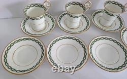 7 Antique George Jones Demitasse Cups Saucers Gilman Collamore NY Green Gold Set