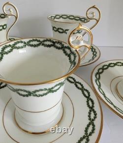 7 Antique George Jones Demitasse Cups Saucers Gilman Collamore NY Green Gold Set