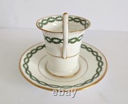 7 Antique George Jones Demitasse Cups Saucers Gilman Collamore NY Green Gold Set
