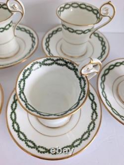 7 Antique George Jones Demitasse Cups Saucers Gilman Collamore NY Green Gold Set