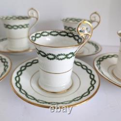 7 Antique George Jones Demitasse Cups Saucers Gilman Collamore NY Green Gold Set