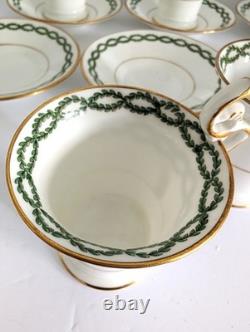 7 Antique George Jones Demitasse Cups Saucers Gilman Collamore NY Green Gold Set