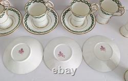 7 Antique George Jones Demitasse Cups Saucers Gilman Collamore NY Green Gold Set