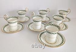 7 Antique George Jones Demitasse Cups Saucers Gilman Collamore NY Green Gold Set