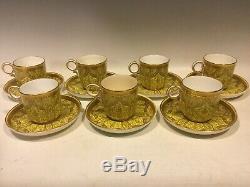 7 Antique Royal Worcester Demitasse CUP & SAUCER SETS Gold Yellow Black 1880s