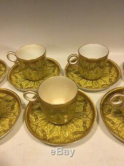 7 Antique Royal Worcester Demitasse CUP & SAUCER SETS Gold Yellow Black 1880s