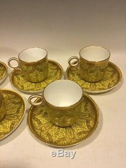 7 Antique Royal Worcester Demitasse CUP & SAUCER SETS Gold Yellow Black 1880s