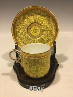 7 Antique Royal Worcester Demitasse CUP & SAUCER SETS Gold Yellow Black 1880s