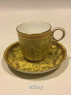7 Antique Royal Worcester Demitasse CUP & SAUCER SETS Gold Yellow Black 1880s