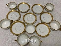 7 Haviland 584 CUPS & SAUCERS Gold Encrusted Antiq Limoges Bailey Banks & Biddle