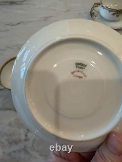 7 Haviland Limoges Gold Rim Bouillon Cups & Saucers Double Handle Leaf & Daisy