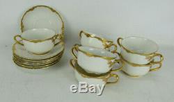 7 Haviland Limoges Ranson Bouillon Cups & Saucers Gold Encrusted Swag Border