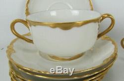 7 Haviland Limoges Ranson Bouillon Cups & Saucers Gold Encrusted Swag Border