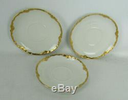 7 Haviland Limoges Ranson Bouillon Cups & Saucers Gold Encrusted Swag Border