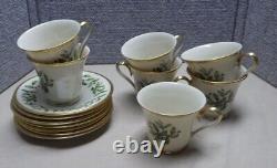 7 Lenox Holiday Cups & Saucers Gold Trim FM