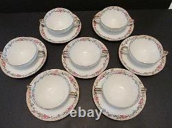 7 Limoges BOUILLON SOUP CUPS & SAUCERS Ahrenfeldt Multifloral Vine Gold Tr Antiq