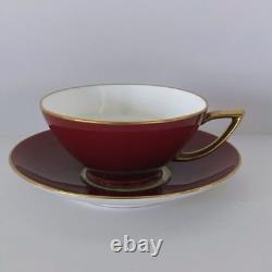 7 Minton England Porcelain Cups & Saucers Red w Gold Trim Set