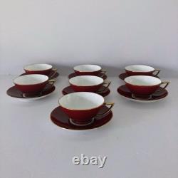 7 Minton England Porcelain Cups & Saucers Red w Gold Trim Set