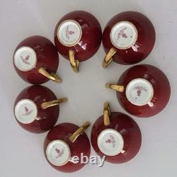 7 Minton England Porcelain Cups & Saucers Red w Gold Trim Set
