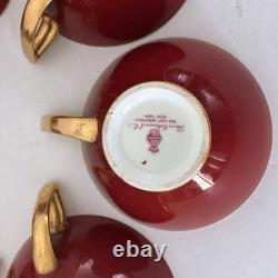 7 Minton England Porcelain Cups & Saucers Red w Gold Trim Set