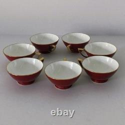 7 Minton England Porcelain Cups & Saucers Red w Gold Trim Set