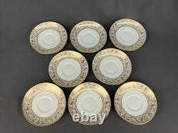 7 Wedgwood FLORENTINE GOLD Cups + Saucers with Dragons in White MINT