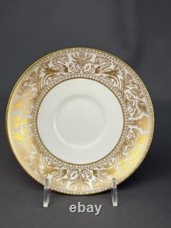 7 Wedgwood FLORENTINE GOLD Cups + Saucers with Dragons in White MINT