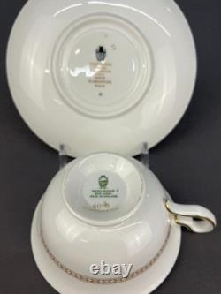 7 Wedgwood FLORENTINE GOLD Cups + Saucers with Dragons in White MINT