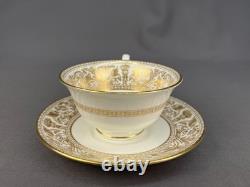 7 Wedgwood FLORENTINE GOLD Cups + Saucers with Dragons in White MINT