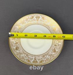 7 Wedgwood FLORENTINE GOLD Cups + Saucers with Dragons in White MINT