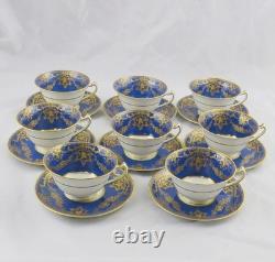8 Antique George Jones & Sons Crescent Porcelain Gold Encrusted Cups & Saucers