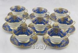 8 Antique George Jones & Sons Crescent Porcelain Gold Encrusted Cups & Saucers