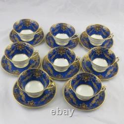 8 Antique George Jones & Sons Crescent Porcelain Gold Encrusted Cups & Saucers