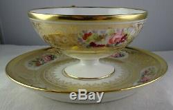 8 Antique Guerin Limoges Footed Cup & Saucer Sets Heavy Gold Hand Painted Floral