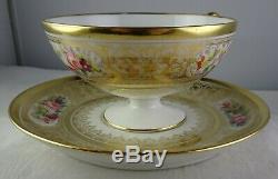 8 Antique Guerin Limoges Footed Cup & Saucer Sets Heavy Gold Hand Painted Floral