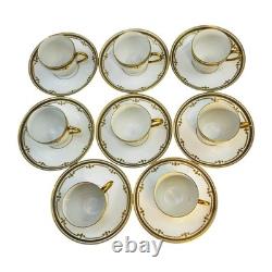 8 Bernardaud Limoges France Demitasse Cups & Saucers White Gold Leaf Encrusted