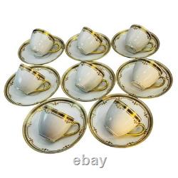 8 Bernardaud Limoges France Demitasse Cups & Saucers White Gold Leaf Encrusted