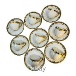 8 Bernardaud Limoges France Demitasse Cups & Saucers White Gold Leaf Encrusted