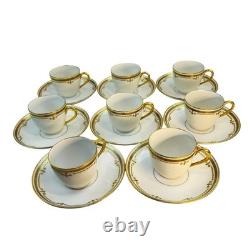 8 Bernardaud Limoges France Demitasse Cups & Saucers White Gold Leaf Encrusted