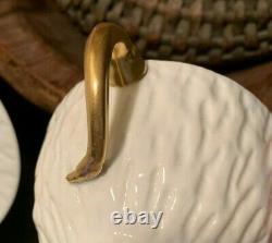 8 Coalport Oversized Cups & Saucers Textured White Gold Off-set Swan Neck Handle