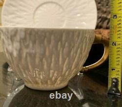 8 Coalport Oversized Cups & Saucers Textured White Gold Off-set Swan Neck Handle