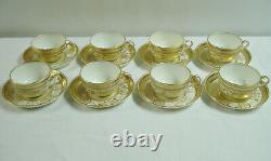 8 George Jones England China 19197 Tea Cups Saucers Gold Flowers Bands Teacup