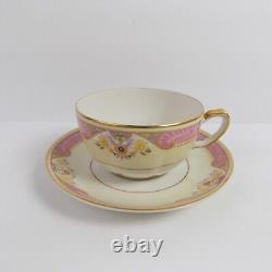 8 Haviland Limoges Maine Pattern Cups & Saucers Pink Gold Flowers (@^bx)