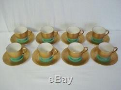 8 Lenox China C303G Demitasse Cups Saucers Gold Encrusted Green Espresso Cup Set