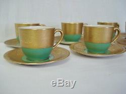 8 Lenox China C303G Demitasse Cups Saucers Gold Encrusted Green Espresso Cup Set